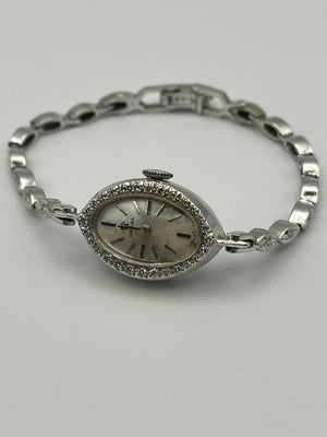 Vintage Women's Omega 14k White Gold & Diamond Cocktail Watch