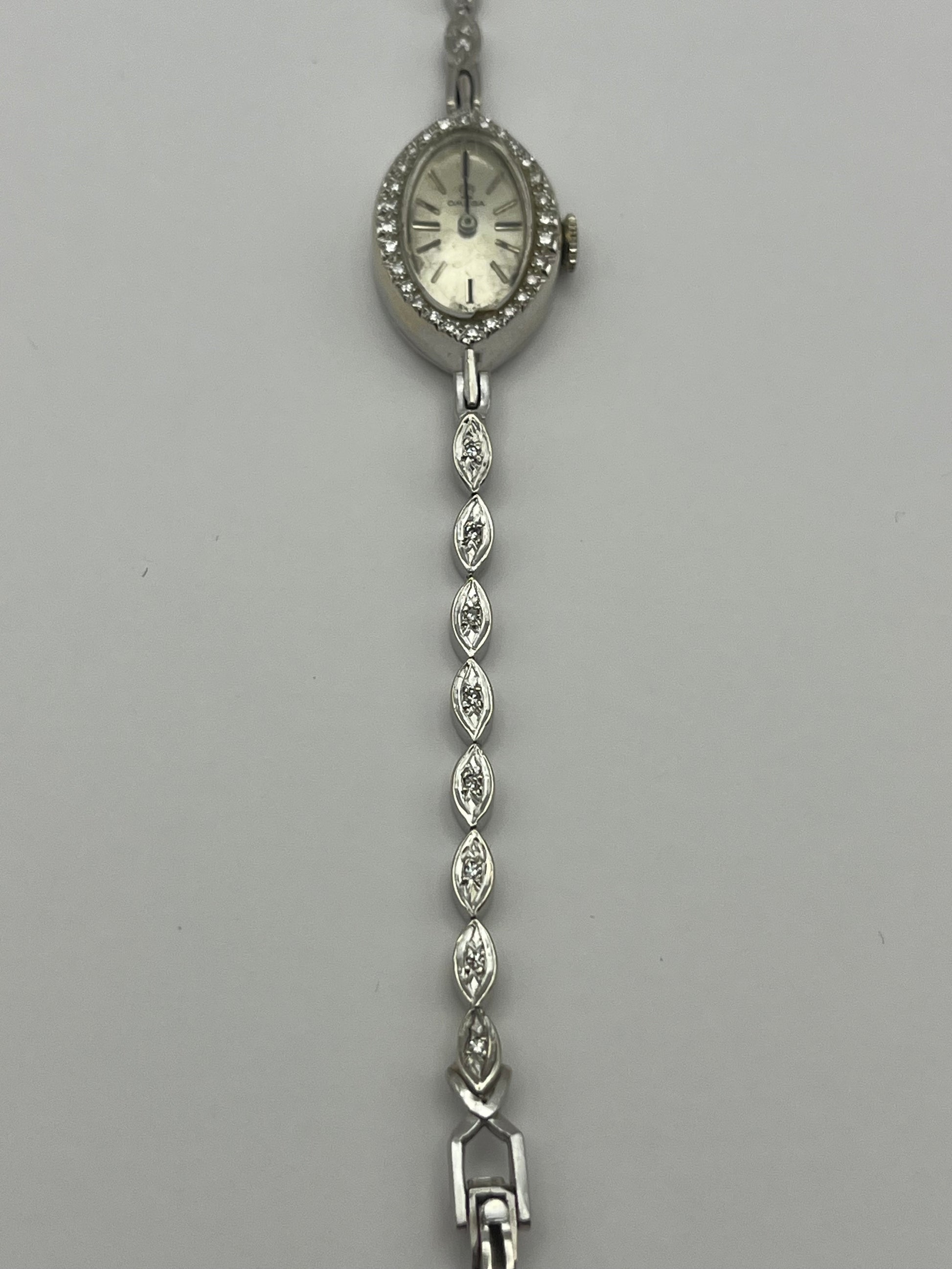 Vintage Women's Omega 14k White Gold & Diamond Cocktail Watch
